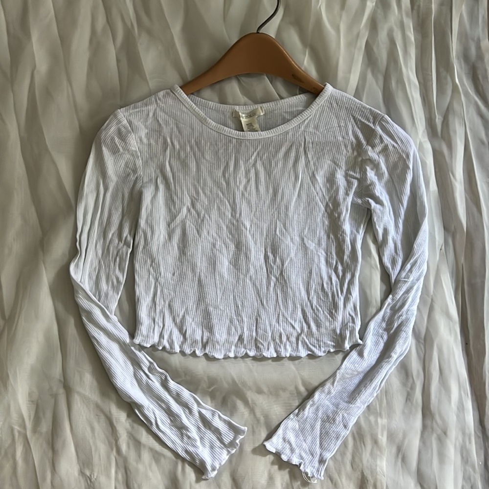 🔴 White Crop Top Long Sleeve
